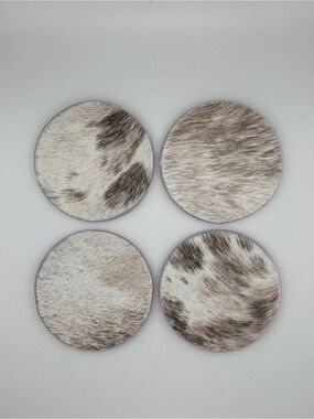 Cowhide Round Coasters Set of 4 - Natural Brown & White